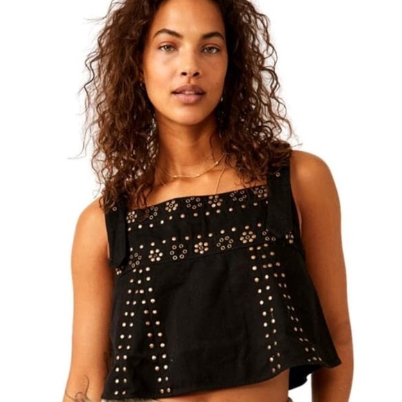 🖤 NWT Free People “Rikki” Studded Crop Top - Picture 2 of 8